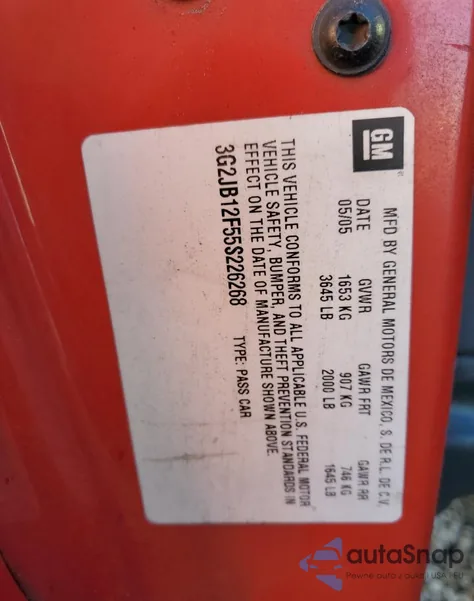 2005 Pontiac Sunfire z USA, uszkodzony, nr VIN 3G2JB12F55S226268